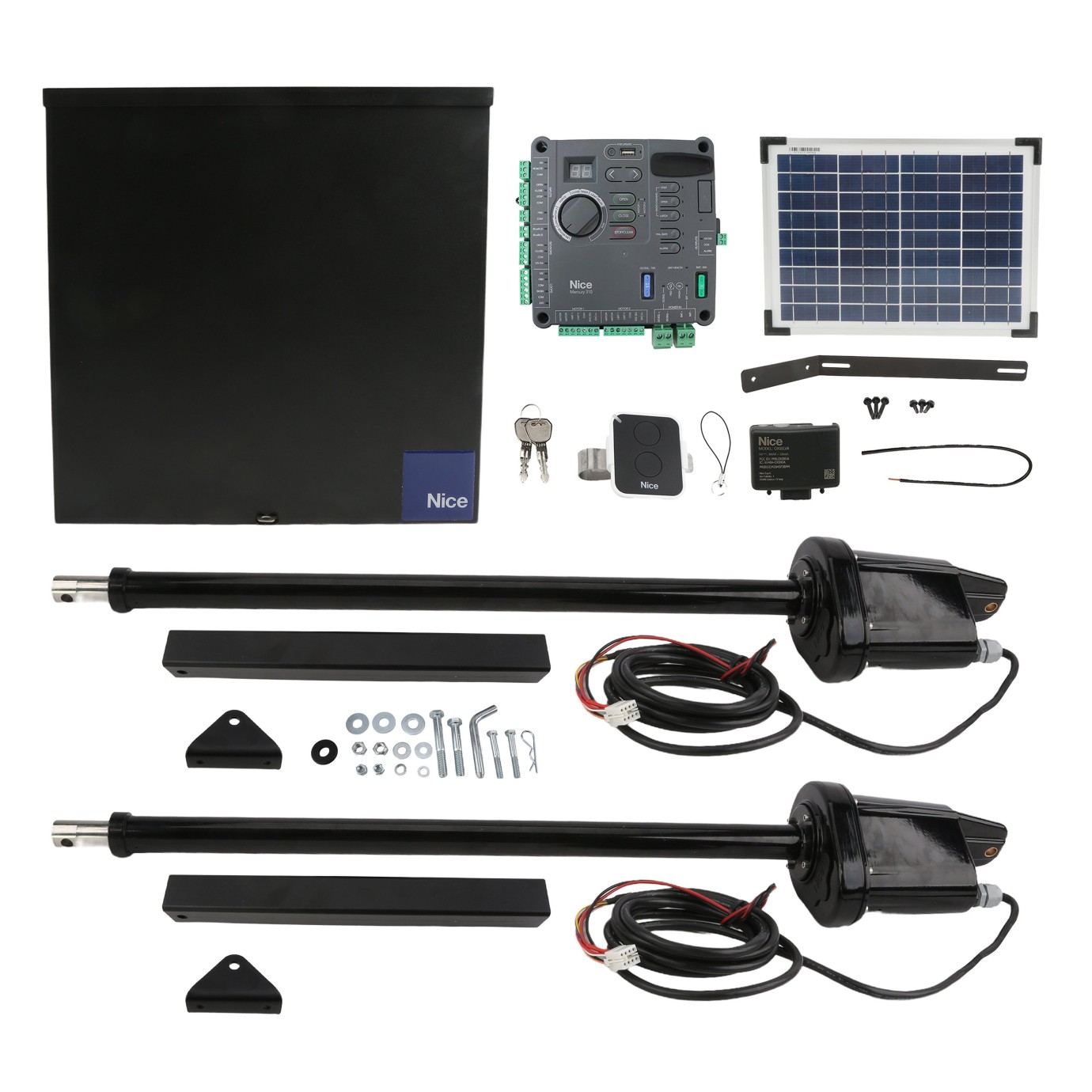Nice Apollo 816 Dual 10W Solar Swing Gate Opener Bundle w/ Mercury 310