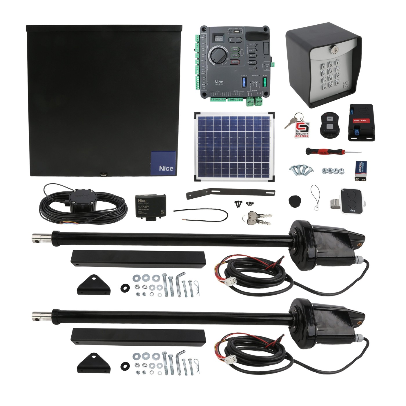 Nice Apollo 816 Dual 20W Solar Swing Gate Opener Full Package w/ Mercury 310 Control Board