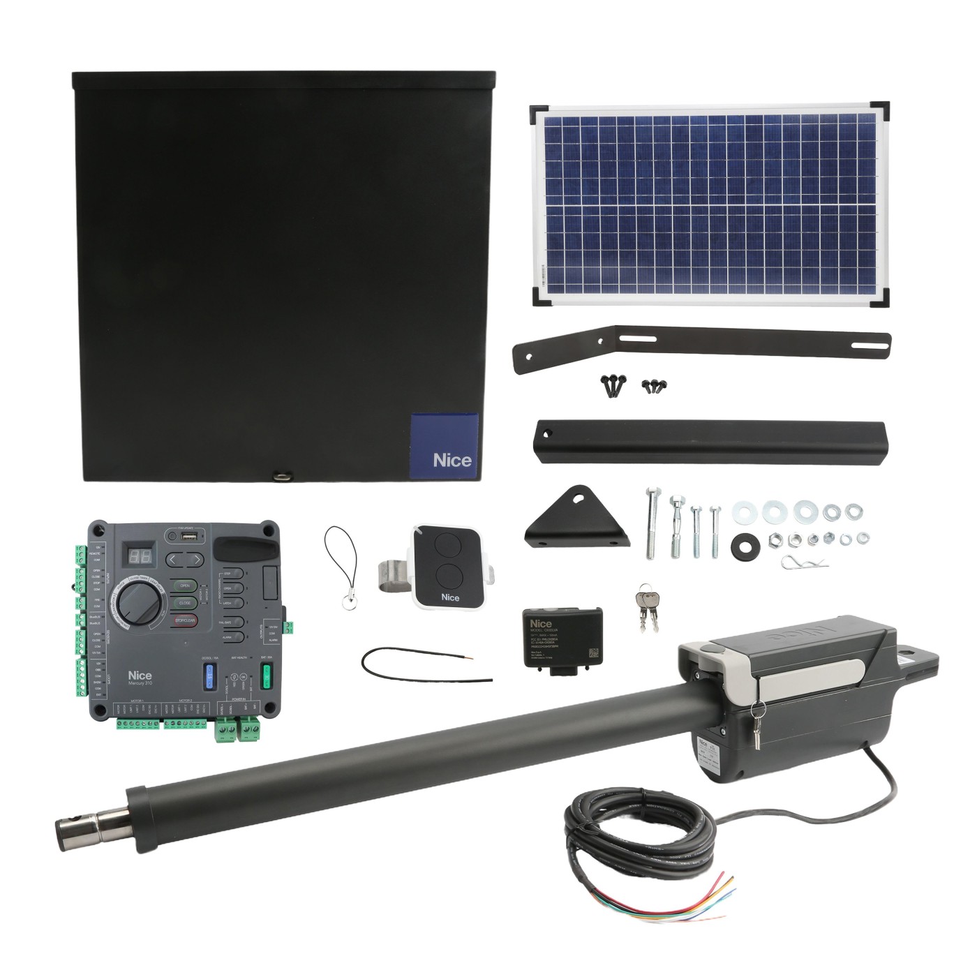 Nice Apollo 912L 30W Solar Swing Gate Opener Bundle w/ Mercury 310