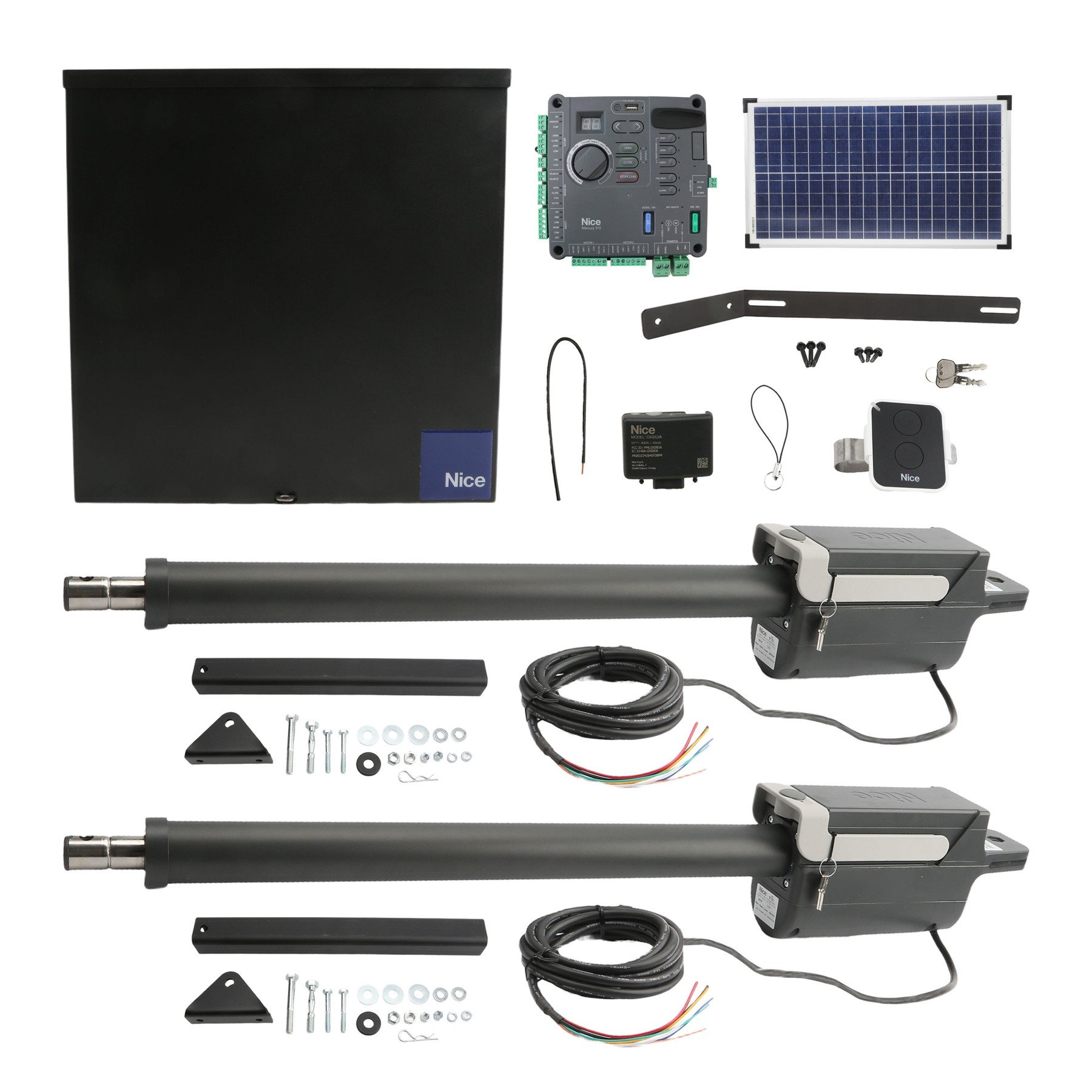 Nice Apollo 912L Dual 30W Solar Swing Gate Opener Bundle w/ Mercury 310