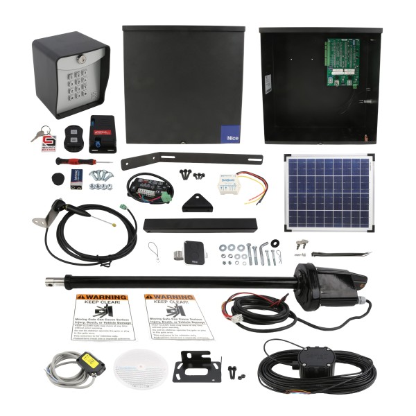 Nice Apollo 1500 Swing Gate Opener Solar Package w/ 20 Solar Panel and Entry/Exit Controls