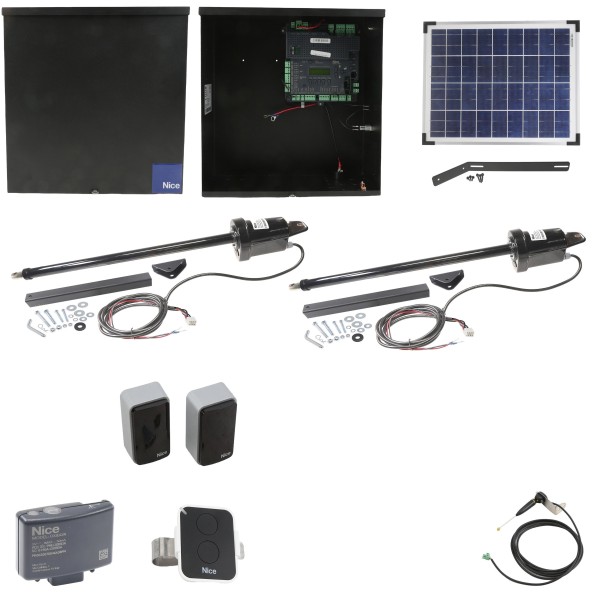 Nice Apollo 1650 ETL-1K Dual Swing Gate Opener Solar Package w/ 20 Watt Solar Panel