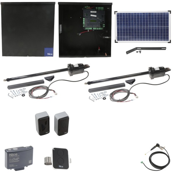 Nice Apollo 1650 ETL-1K Dual Swing Gate Opener Solar Package w/ 30 Watt Solar Panel