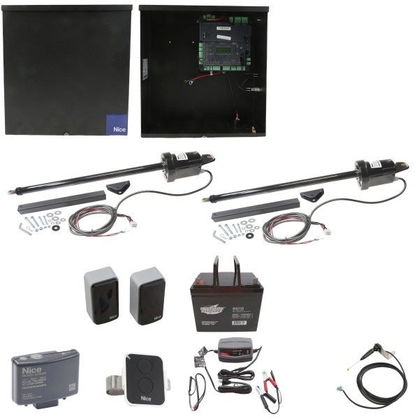 Nice Apollo Dual Swing Gate Opener with 1050 Control Board - 75 Ah Battery Included