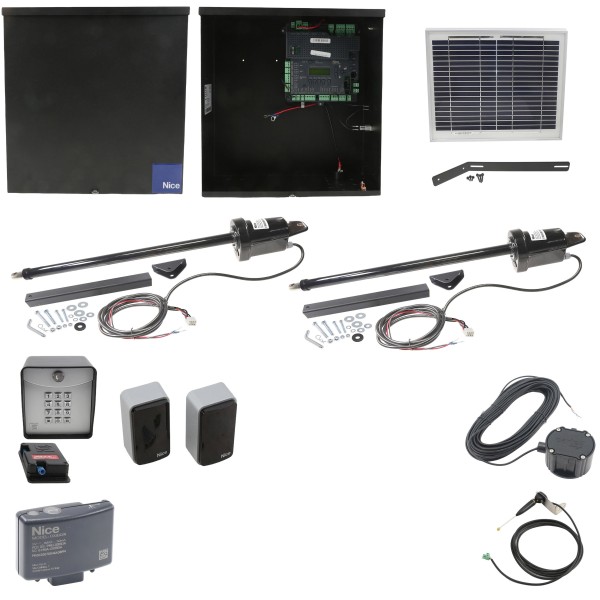 Nice Apollo 1650ETL-1K Smart ETL Dual Swing Gate Opener Solar Package w/ 10 Watt Solar Panel and Entry/Exit Controls