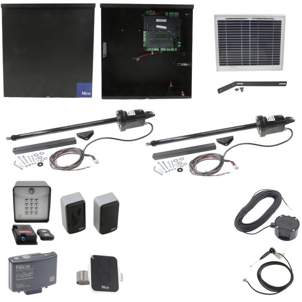 Nice Apollo 1650ETL-1K Smart ETL Dual Swing Gate Opener Solar Package w/ 10 Watt Solar Panel and Entry/Exit Controls