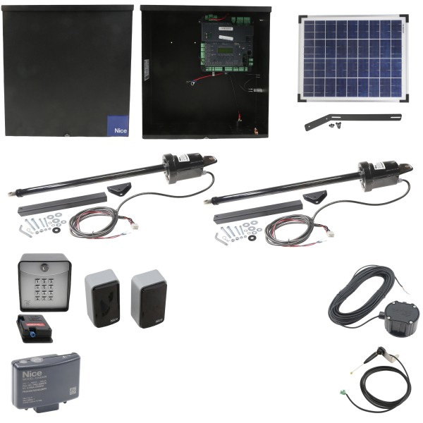 Nice Apollo 1650ETL-1K Smart ETL Dual Swing Gate Opener Solar Package w/ 20 Watt Solar Panel and Entry/Exit Controls