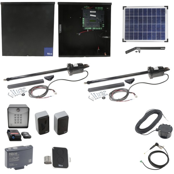 Nice Apollo 1650ETL-1K Smart ETL Dual Swing Gate Opener Solar Package w/ 20 Watt Solar Panel and Entry/Exit Controls