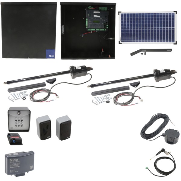 Nice Apollo 1650ETL-1K Smart ETL Dual Swing Gate Opener Solar Package w/ 30 Watt Solar Panel and Entry/Exit Controls