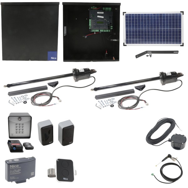 Nice Apollo 1650ETL-1K Smart ETL Dual Swing Gate Opener Solar Package w/ 30 Watt Solar Panel and Entry/Exit Controls