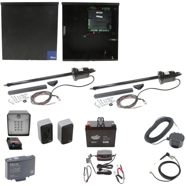 Nice Apollo 1051 Dual Arm Swing Gate Opener Complete Package with 1050 Control Board and 35Ah Battery