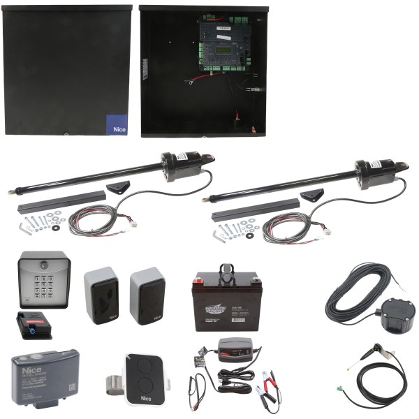 Nice Apollo 1051 Dual Arm Swing Gate Opener Complete Package with 1050 Control Board and 35Ah Battery