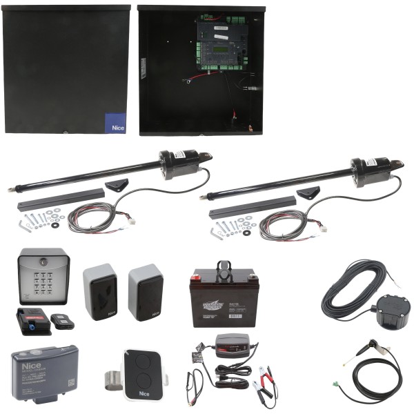 Nice Apollo 1051 Dual Arm Swing Gate Opener Complete Package with 1050 Control Board and 35Ah Battery