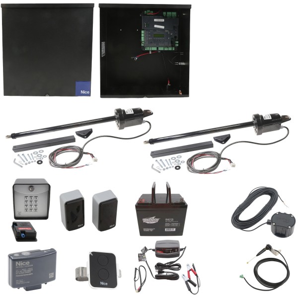Nice Apollo 1501 Dual  Arm Swing Gate Opener Complete Package with 1050 Control Board and 75 Ah Battery 