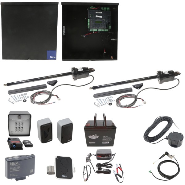 Nice Apollo 1501 Dual  Arm Swing Gate Opener Complete Package with 1050 Control Board and 75 Ah Battery 