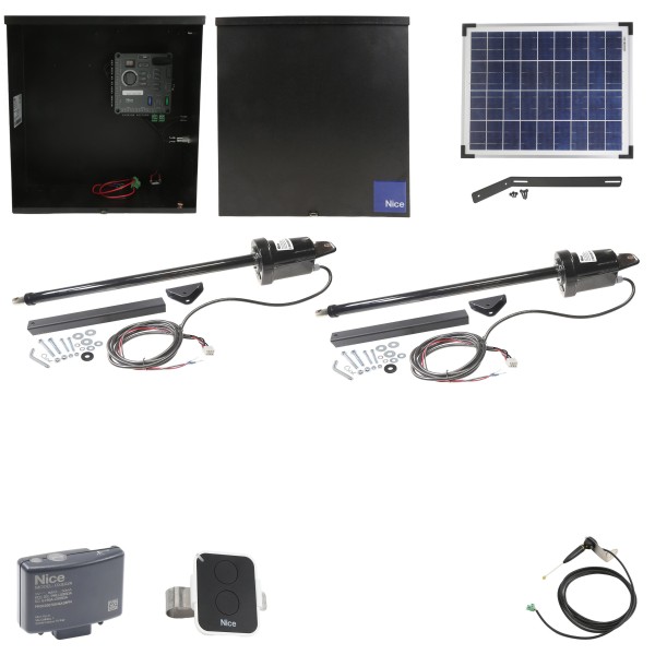 Nice Apollo 816 Dual 20W Solar Swing Gate Opener Bundle w/ Mercury 310 Control Board