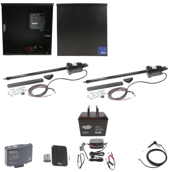 Nice Apollo Dual Swing Gate Opener with 310 Control Board - 75 Ah Battery Included