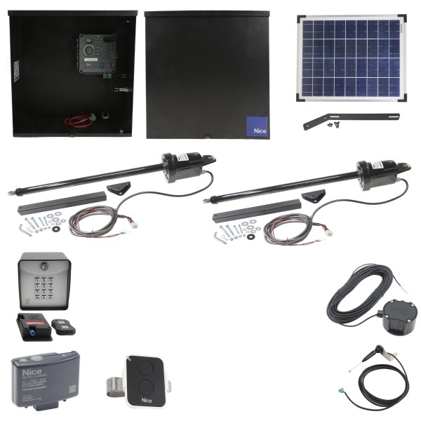 Nice Apollo 310TITANDUAL-20S Dual Swing Gate Opener Kit W/ 20 Watt Solar Panel