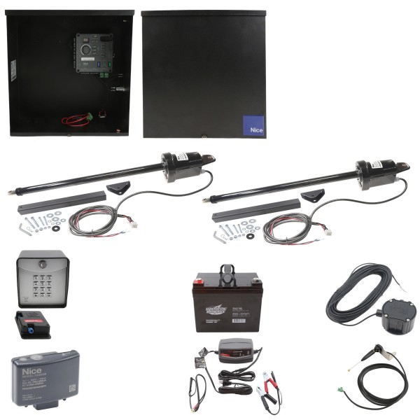 Nice Apollo 816 Dual Linear Actuator Swing Gate Opener Complete Package with 310 Control Board and 35 Ah Battery