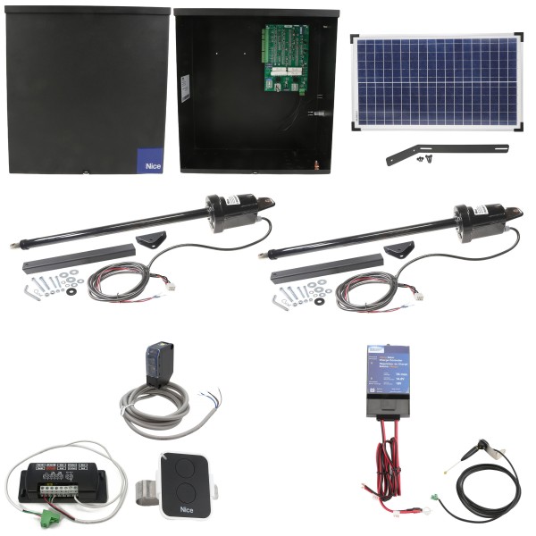 Nice Apollo 1600 Dual Swing Gate Opener Solar Package w/ 30 Watt Solar Panel
