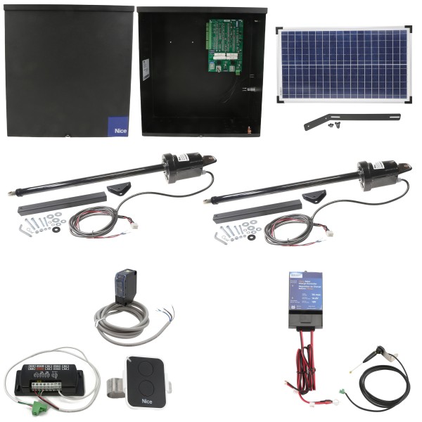 Nice Apollo 1600 Dual Swing Gate Opener Solar Package w/ 30 Watt Solar Panel