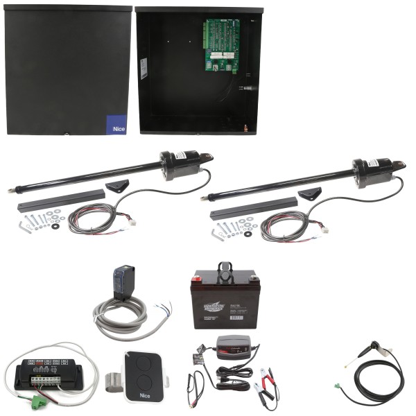 Nice Apollo Dual Swing Gate Opener with 636 Control Board - 35 Ah Battery Included