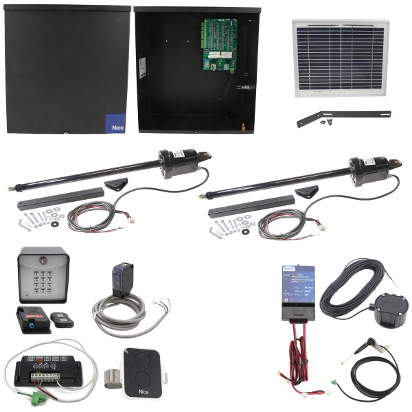 Nice Apollo 1600 Dual Swing Gate Opener Solar Package w/ 10 Watt Solar Panel and Entry/Exit Controls