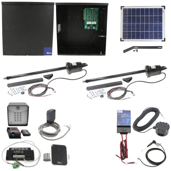 Nice Apollo 1600 Dual Swing Gate Opener Solar Package w/ 20 Watt Solar Panel and Entry/Exit Controls