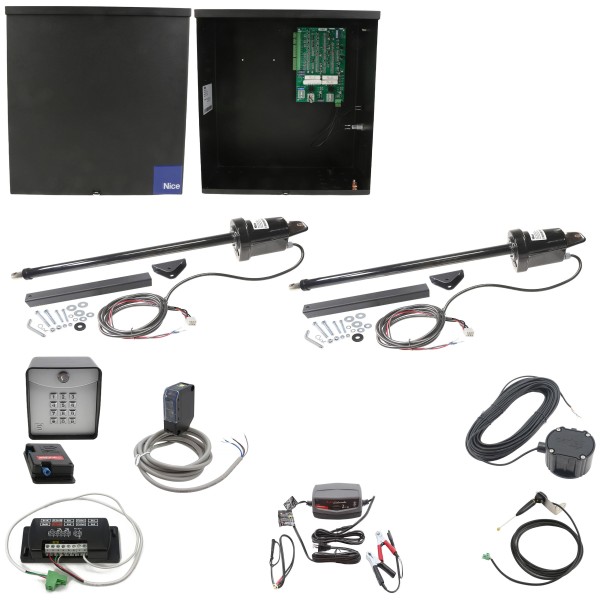 Nice Apollo 1600 Dual Swing Gate Opener Full Package w/ Entry/Exit Controls