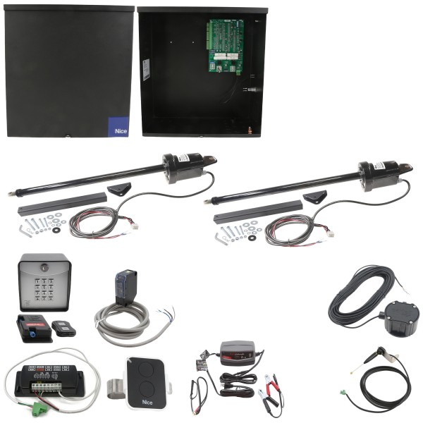 Nice Apollo 1600 Dual Swing Gate Opener Full Package w/ Entry/Exit Controls