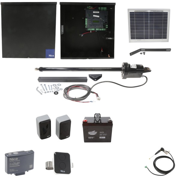 Nice Apollo 1051 Single Arm Swing Gate Opener Package with 1050 Control Board, 10 W Solar Panel, and 35Ah Battery