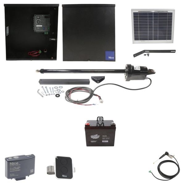 Nice Apollo 816 Linear Actuator Swing Gate Opener Package with 310 Control Board, 10W Solar Panel, and 35 Ah Battery
