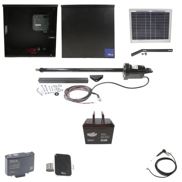 Nice Apollo 816 Linear Actuator Swing Gate Opener Package with 310 Control Board, 10W Solar Panel, and 75 Ah Battery