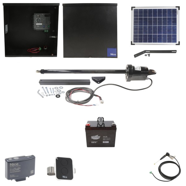 Nice Apollo 816 Linear Actuator Swing Gate Opener Package with 310 Control Board, 20W Solar Panel, and 35 Ah Battery