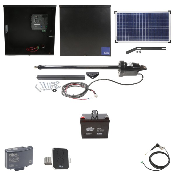 Nice Apollo 816 Linear Actuator Swing Gate Opener Package with 310 Control Board, 30W Solar Panel, and 35 Ah Battery