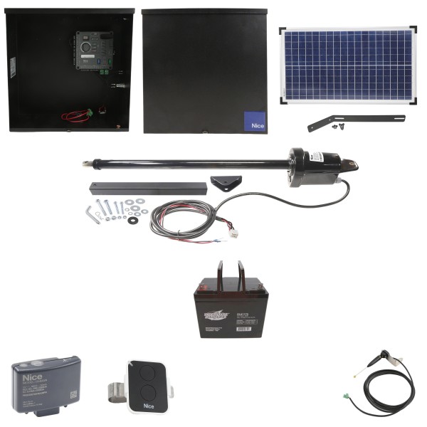 Nice Apollo 816 Linear Actuator Swing Gate Opener Package with 310 Control Board, 30W Solar Panel, and 75 Ah Battery