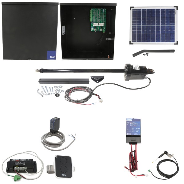 Nice Apollo 1500 Single Arm Swing Gate Opener Package with 636 Control Board and 20W Solar Panel