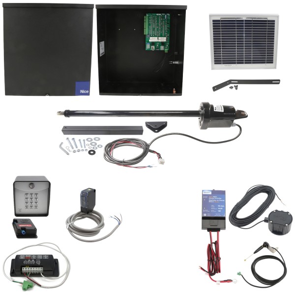 Nice Apollo 1500 Swing Gate Opener Solar Package w/ 10 Watt Solar Panel and Entry/Exit Controls