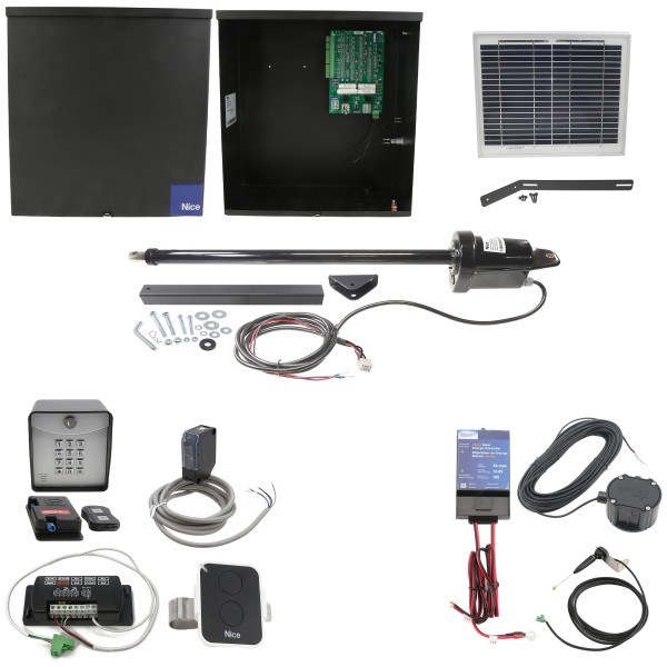 Nice Apollo 1500 Swing Gate Opener Solar Package w/ 10 Watt Solar Panel and Entry/Exit Controls