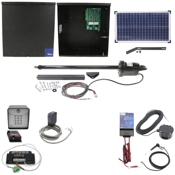 Nice Apollo 1500 Swing Gate Opener Solar Package w/ 30 Watt Solar Panel and Entry/Exit Controls