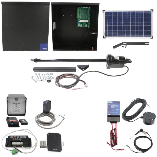 Nice Apollo 1500 Swing Gate Opener Solar Package w/ 30 Watt Solar Panel and Entry/Exit Controls