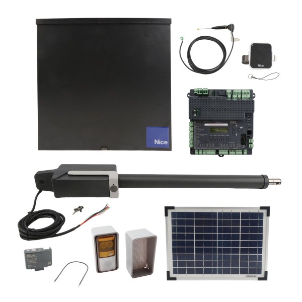 Kit includes 912L-1 arm, CBOX w/ 1050 controller, solar panel, OXI receiver, ON2E transmitter, ABF antenna, EPMORB/A BlueBUS reflective photo eye