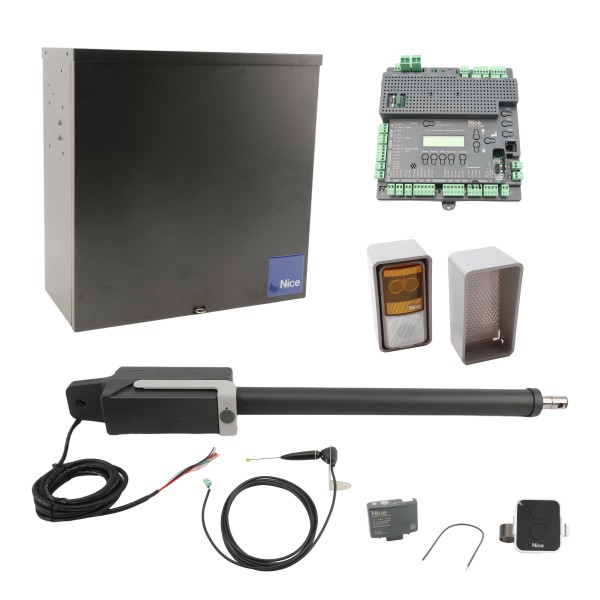 Nice Apollo TITAN 912L1 - AC Single Swing Gate Opener Kit w/ 912L-1 Arm, 1050US Controller & Enclosure, Battery, OXI Receiver, ON2E Transmitter, ABF Antenna, EPMORB/A BlueBUS Reflective Photo Eye (Default)