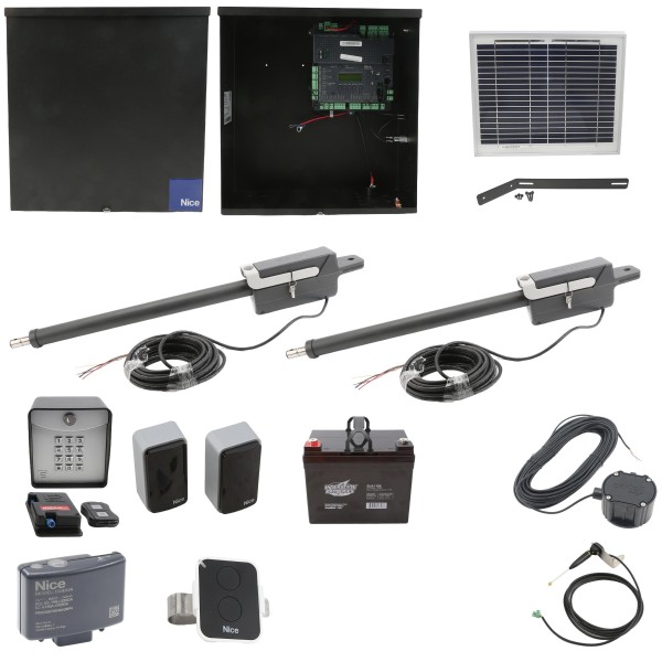 Nice Apollo Titan 12L1 Dual  Swing Gate Opener Complete Package with 1050 Control Board, 10W Solar Panel, and 35 Ah Battery