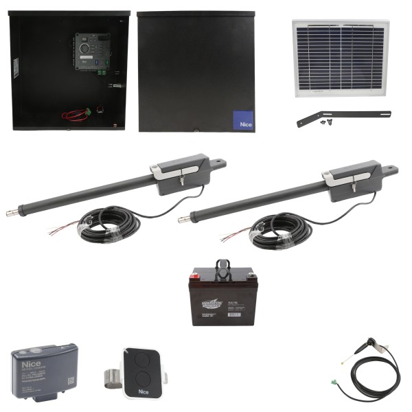 Nice Apollo Titan 310 Dual  Arm Swing Gate Opener Package with 310 Control Board, 10W Solar Panel, and 35 Ah Battery