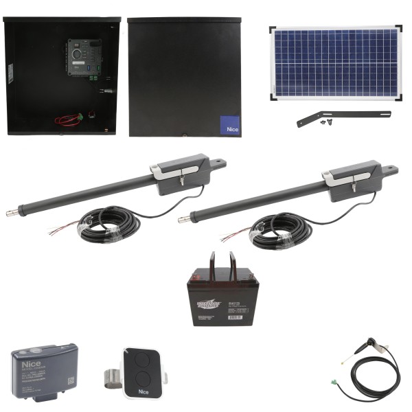Nice Apollo Titan 912L1 Dual Actuator Swing Gate Opener Package with 310 Control Board, 30W Solar Panel, and 75 Ah Battery