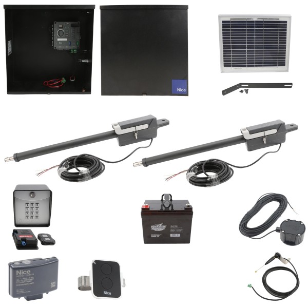 Nice Apollo Titan 310 Dual  Arm Swing Gate Opener Complete Package with 310 Control Board, 10W Solar Panel, and 35 Ah Battery