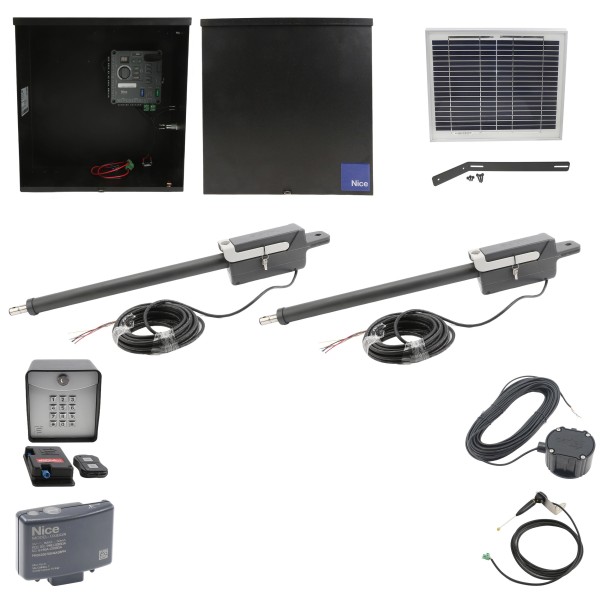 Nice Apollo 310APOLLODUAL-10S Swing Gate Opener Package W/ 10 Watt Solar Panel & Linear Actuators