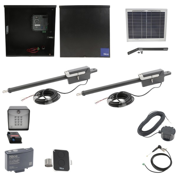Nice Apollo 310APOLLODUAL-10S Swing Gate Opener Package W/ 10 Watt Solar Panel & Linear Actuators