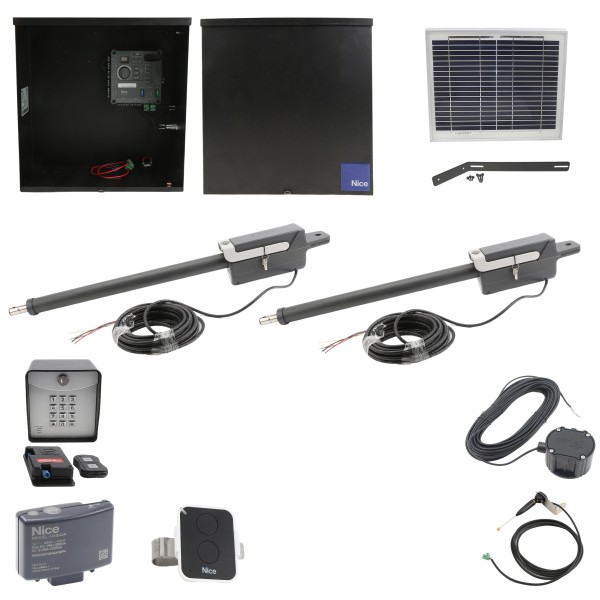 Nice Apollo 310APOLLODUAL-10S Swing Gate Opener Package W/ 10 Watt Solar Panel & Linear Actuators